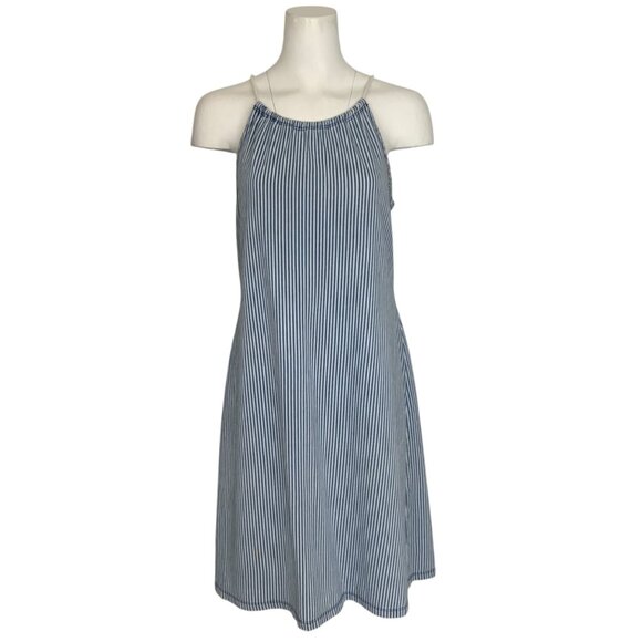 J. McLaughlin Maria Dress L Indigo White Striped Halter Tie Sleeveless Nautical - Picture 1 of 13